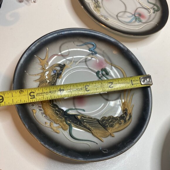 Vintage 5 Saucers Moriage Dragon Ware Marked Lucky Porcelain Japan Black 5.5” - Picture 9 of 9